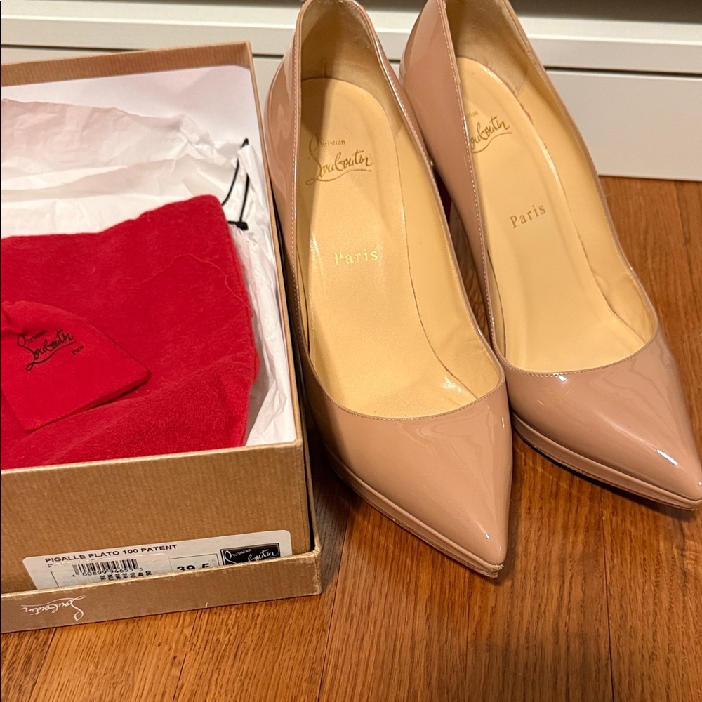 Christian Louboutin Blush Nude Patent Leather Heels Plato 100